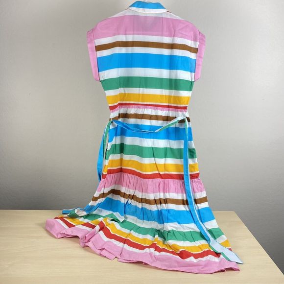 J.Crew Maxi Collared Shirt Dress Women Size 4 Turquoise White Stripe Midi Cotton - Picture 2 of 12